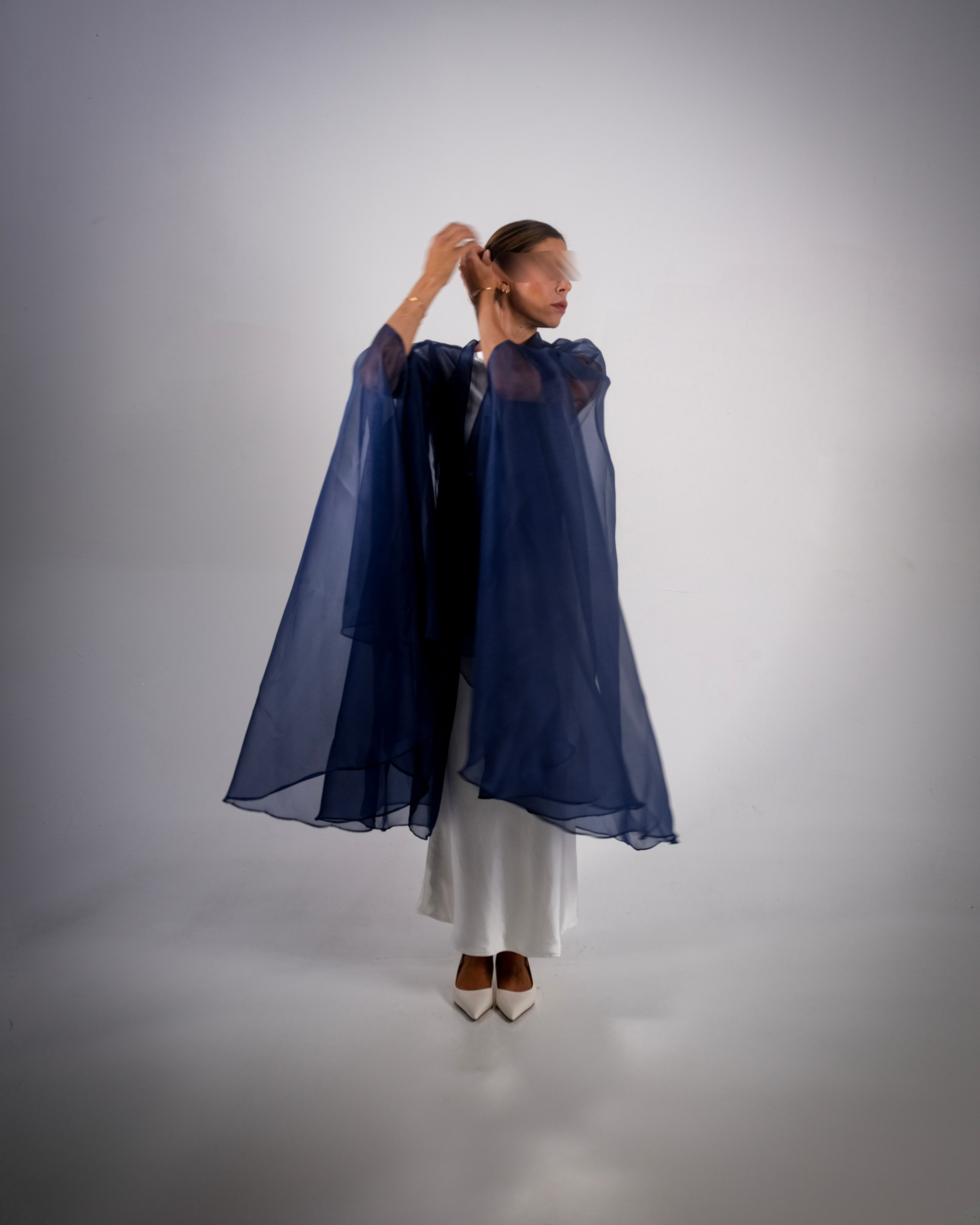 SIDRA- Navy Pure Silk Organza Abaya