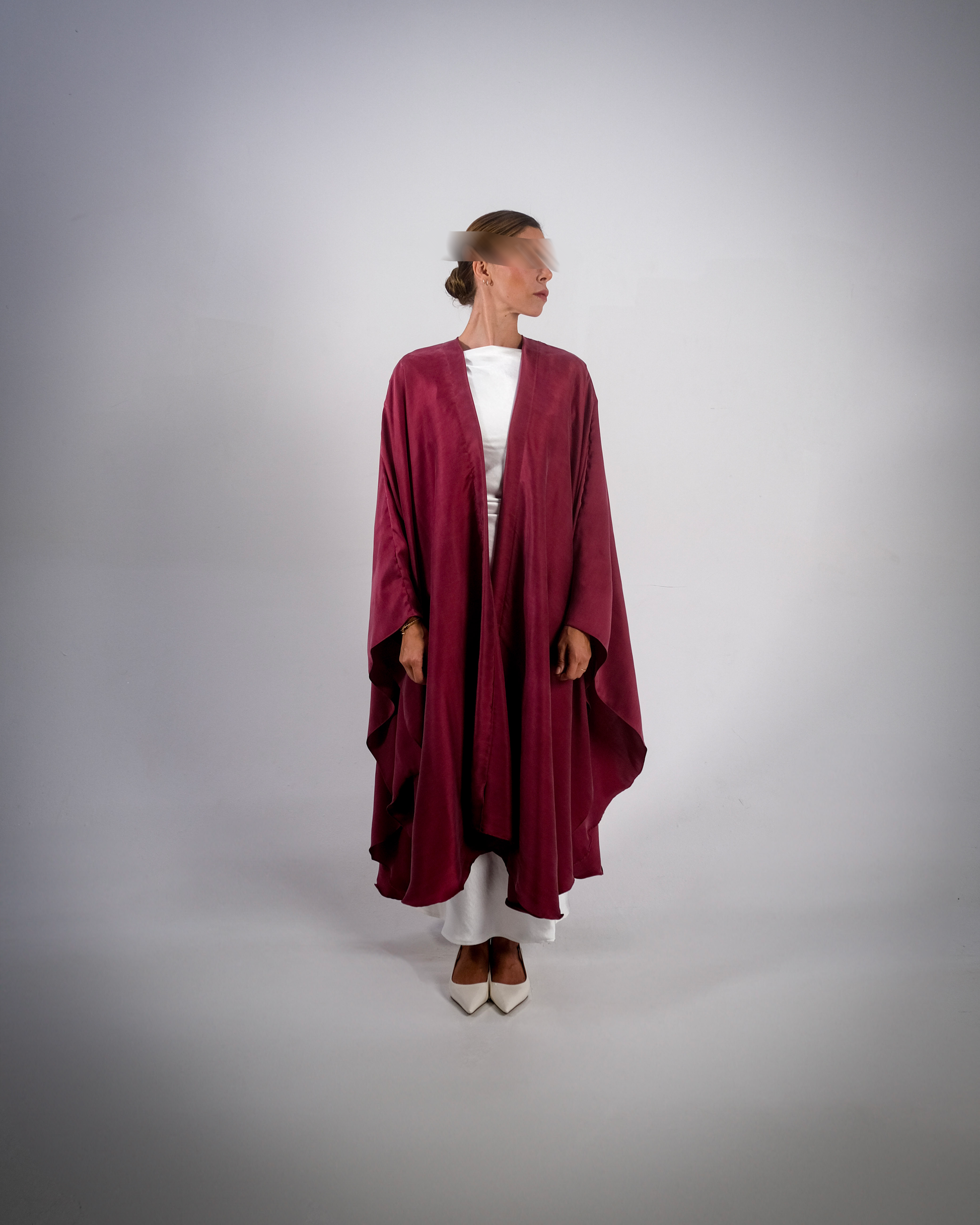 ZEPHYR- Maroon Pure Silk Open Abaya