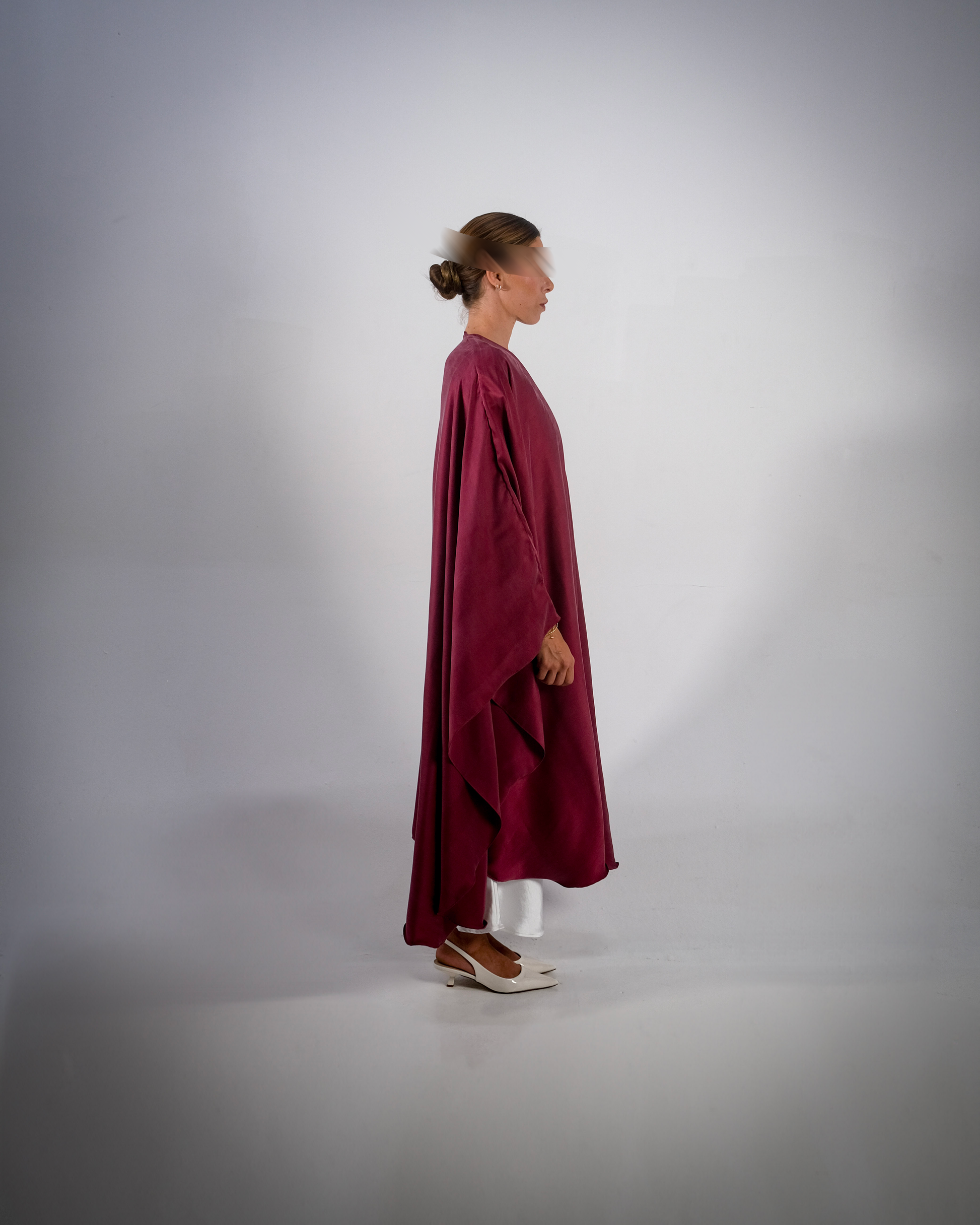 ZEPHYR- Maroon Pure Silk Open Abaya