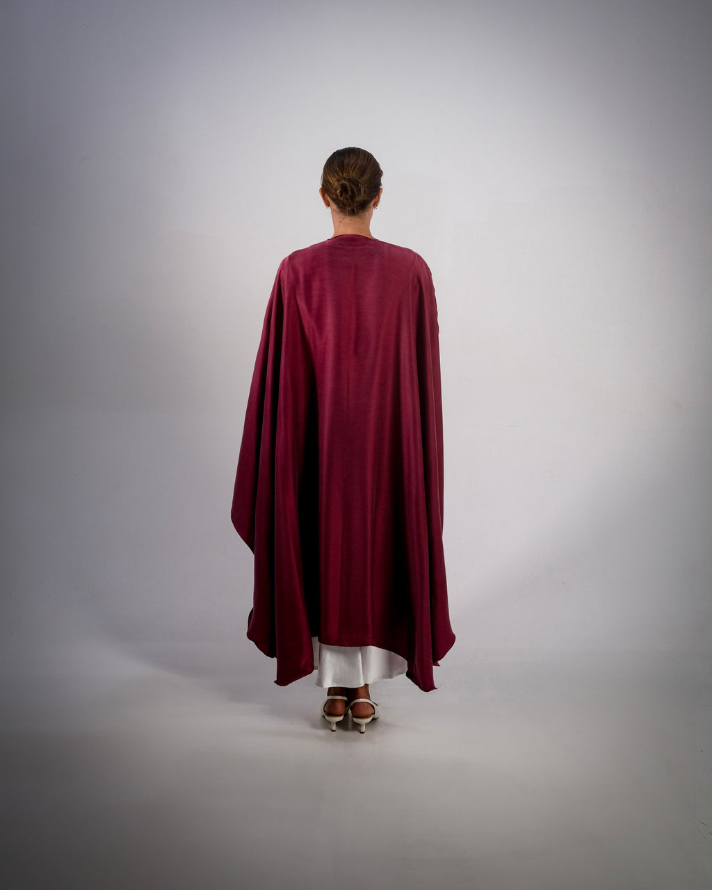 ZEPHYR- Maroon Pure Silk Open Abaya