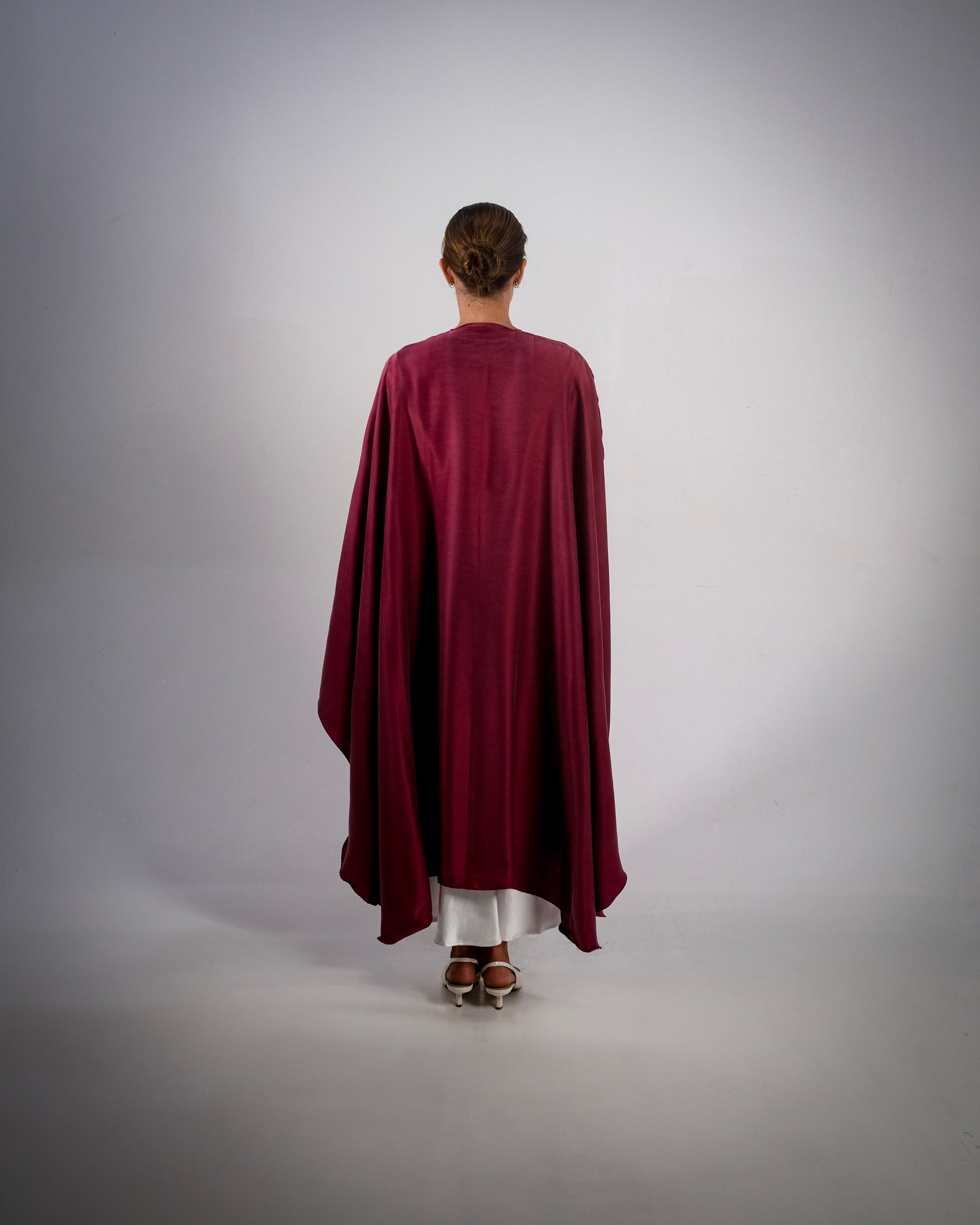 ZEPHYR- Maroon Pure Silk Open Abaya