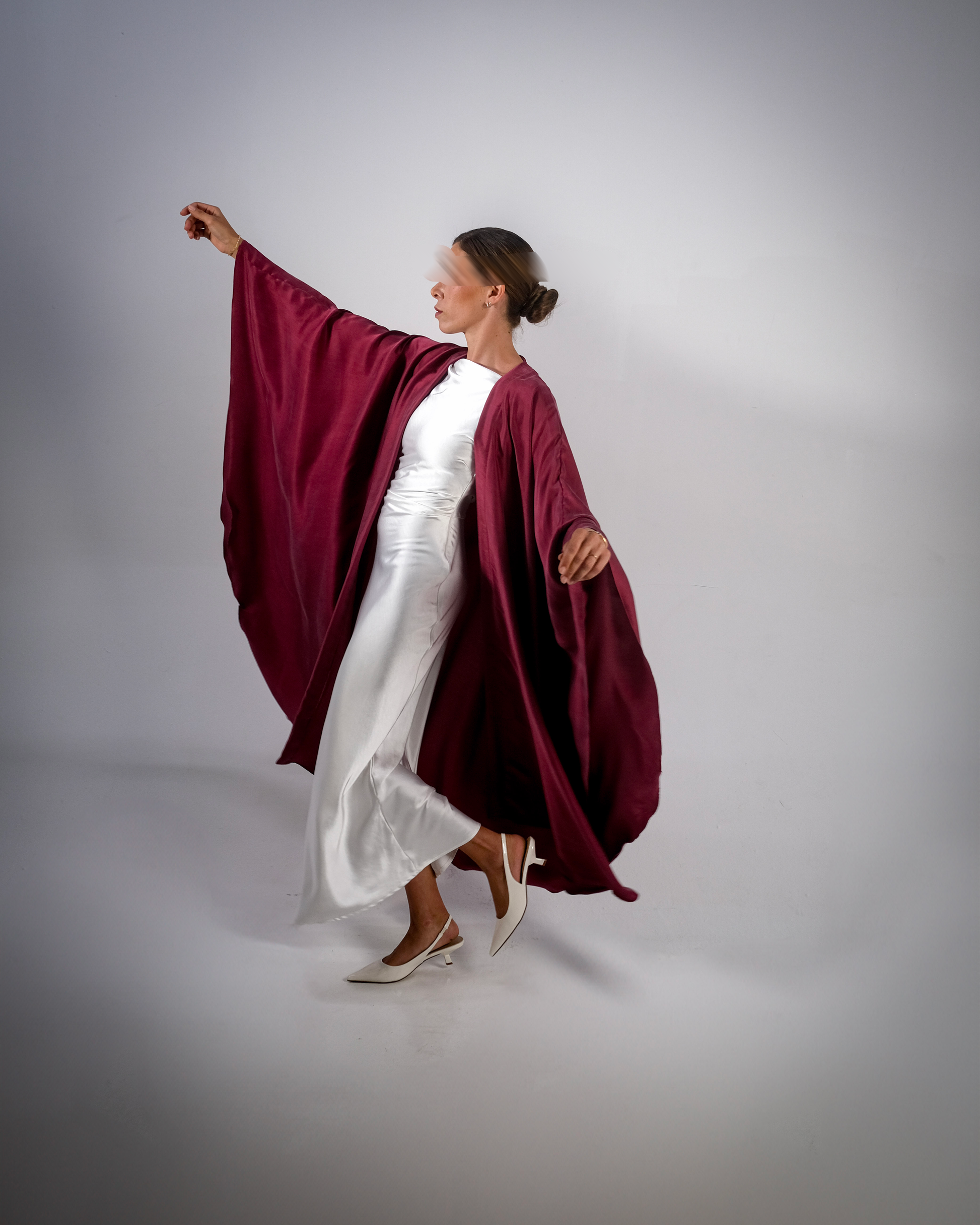 ZEPHYR- Maroon Pure Silk Open Abaya
