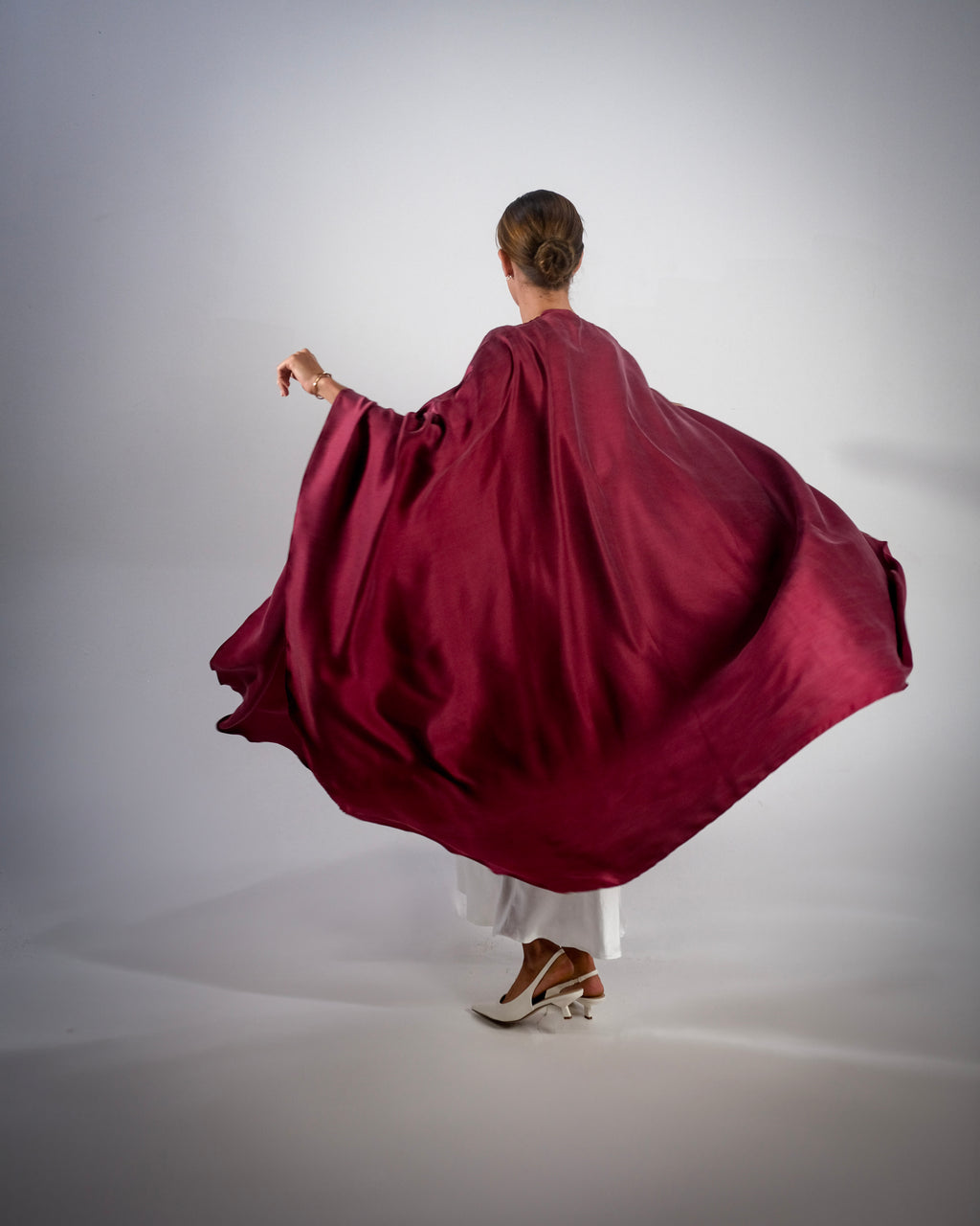 ZEPHYR- Maroon Pure Silk Open Abaya