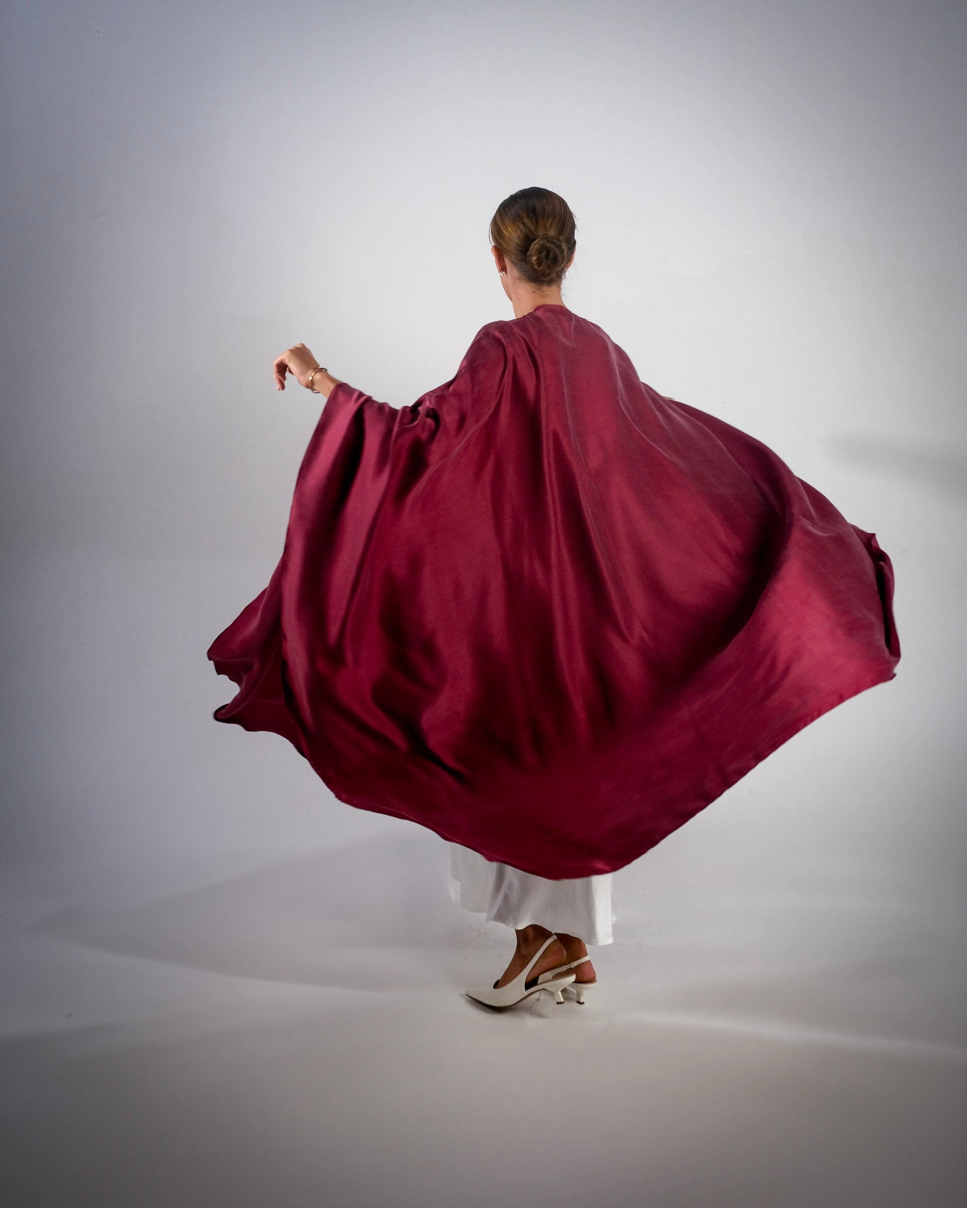 ZEPHYR- Maroon Pure Silk Open Abaya
