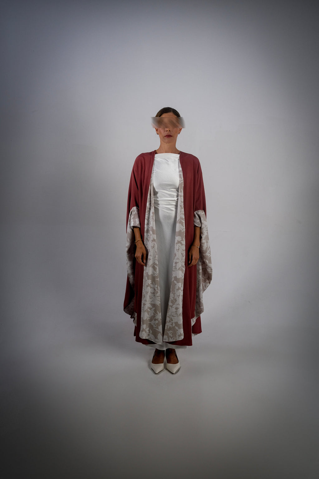 Mud Red Cotton Print Reversible Abaya