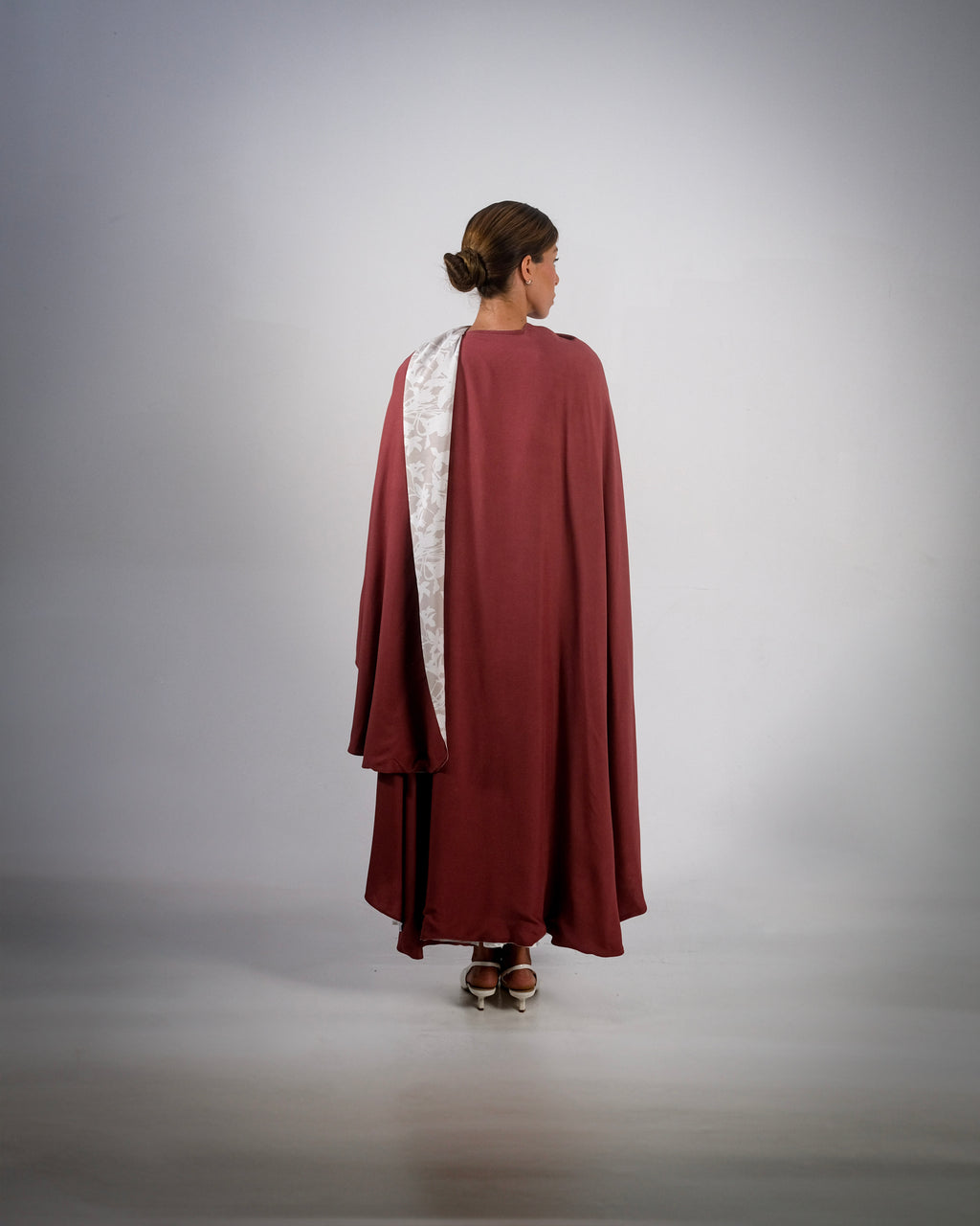 Mud Red Cotton Print Reversible Abaya