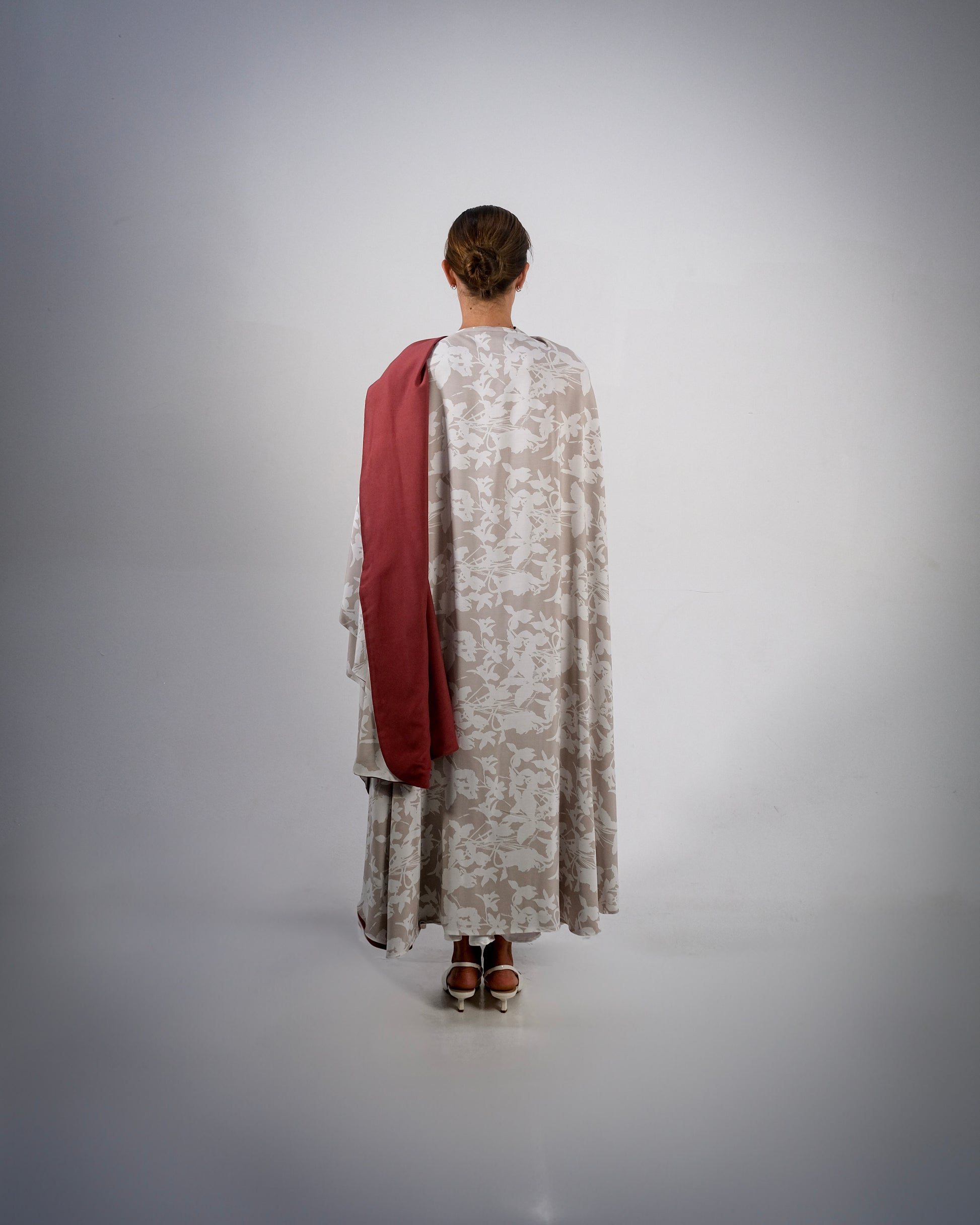 Mud Red Cotton Print Reversible Abaya