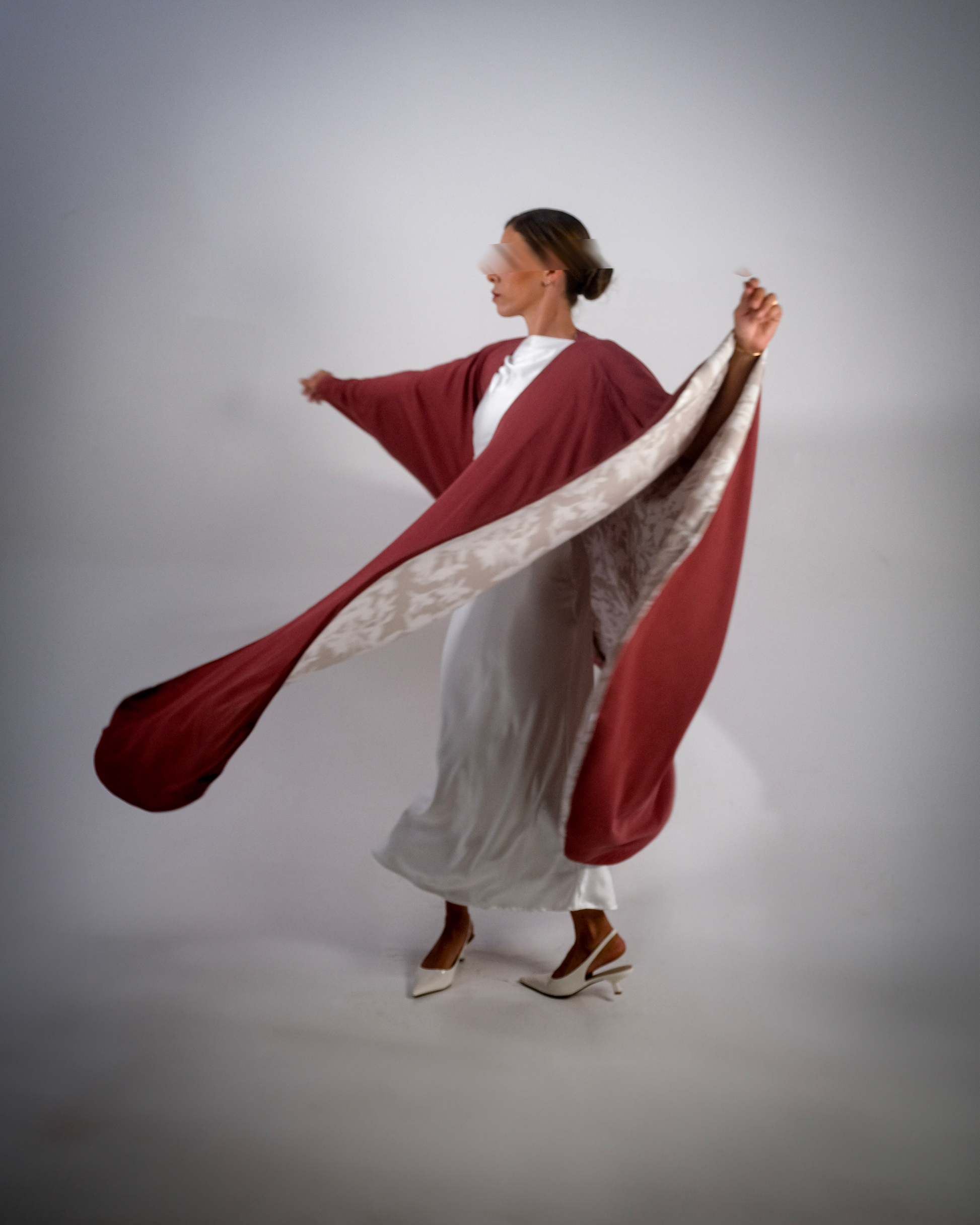 Mud Red Cotton Print Reversible Abaya