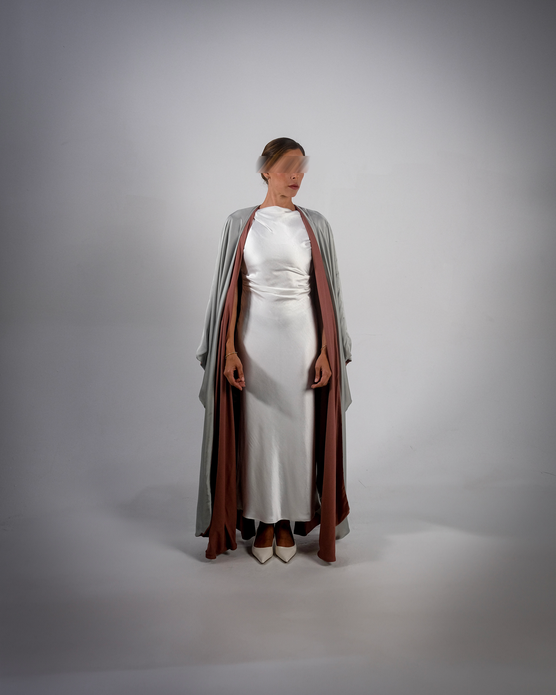 Silver Silky Satin Reversible Abaya