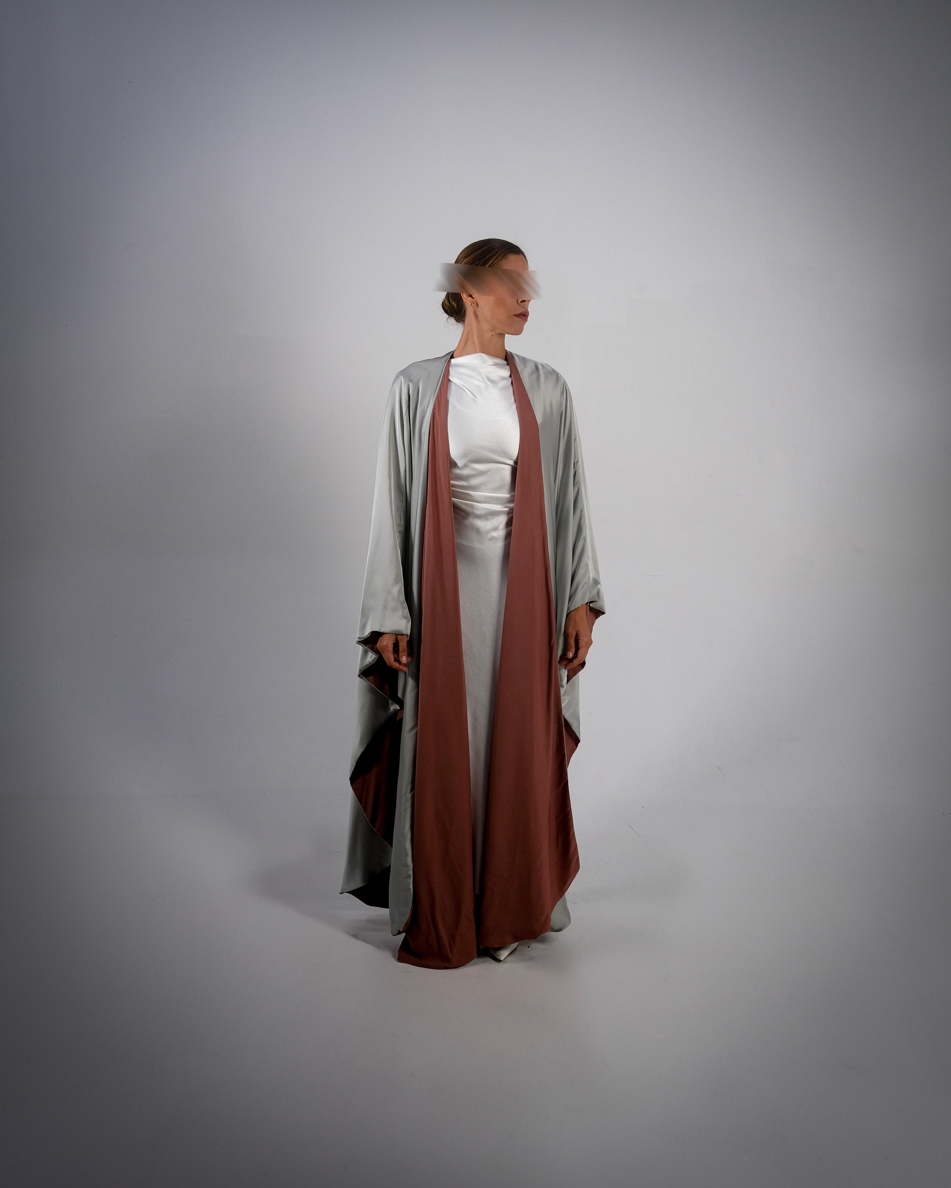 Silver Silky Satin Reversible Abaya