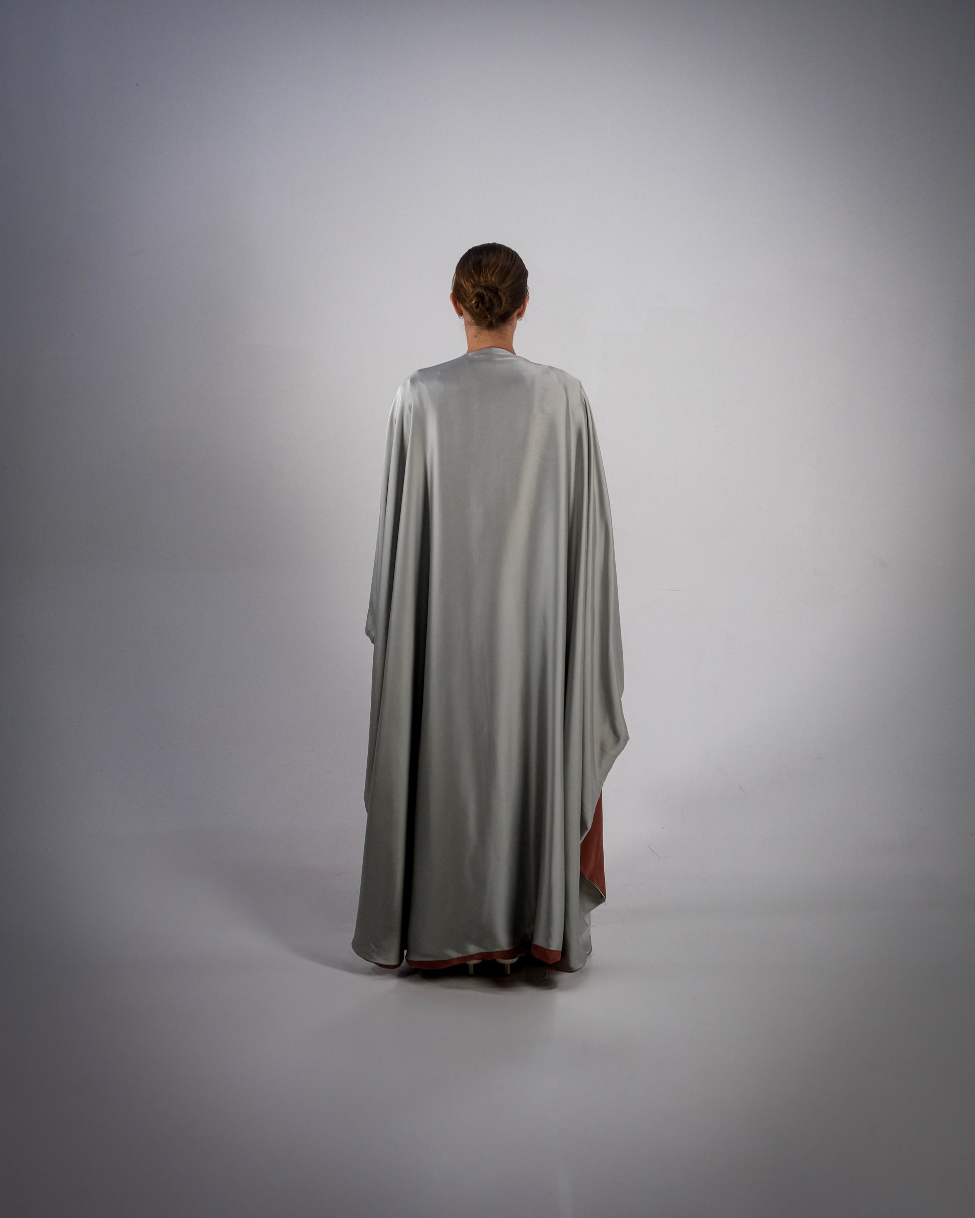 Silver Silky Satin Reversible Abaya